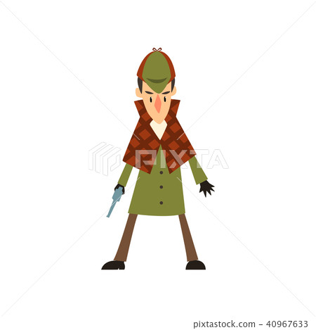 Sherlock Holmes detective character with gun vector Illustration on a white background 40967633
