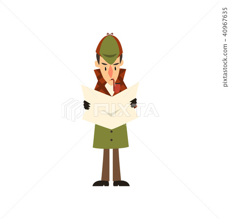 Sherlock Holmes detective character reading newspaper vector Illustration on a white background. Sherlock Holmes detective character reading newspaper vector Illustration on a white background. 40967635