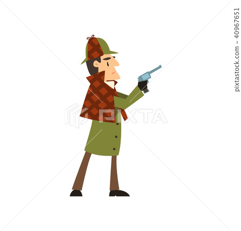 Sherlock Holmes detective character holding gun vector Illustration on a white background 40967651