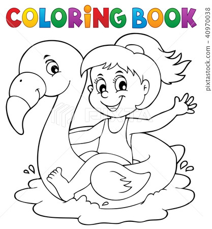 Coloring book girl on flamingo float 1 - Stock Illustration [40970038 ...