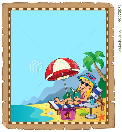 Parchment with girl on sunlounger Parchment with girl on sunlounger 40970072