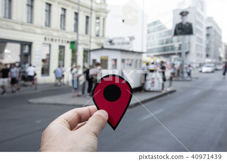 man with red marker at Checkpoint Charlie, Berlin 40971439