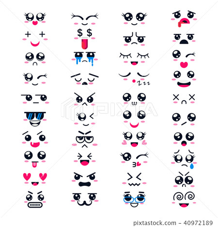 Kawaii vector cartoon emoticon character with different emotions and face expression collection 40972189