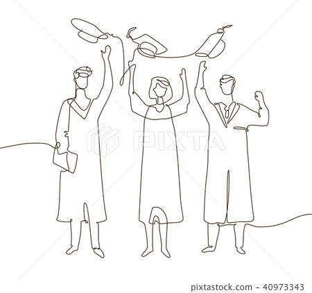 Happy graduating students - one line design style illustration Happy graduating students - one line design style illustration 40973343