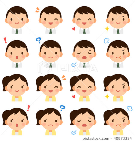 年輕上班族男性/女性衣服面孔表示逗人喜愛的一點像集合 年輕上班族男性/女性衣服面孔表示逗人喜愛的一點像集合 40973354