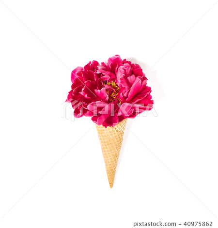 Peony flower ice cream waffle cone Floral flat lay Peony flower ice cream waffle cone Floral flat lay 40975862