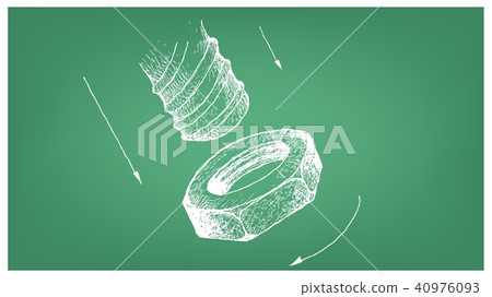 Sketch of Jam Nut and Screw on Blueprint Sketch of Jam Nut and Screw on Blueprint 40976093