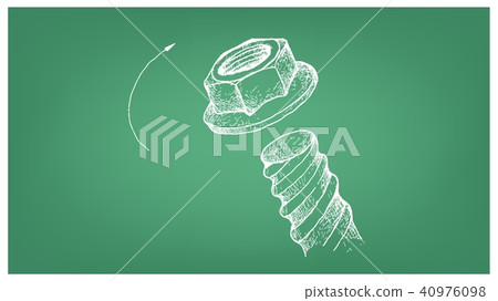 Sketch of Flange Nut and Screw on Blueprint Sketch of Flange Nut and Screw on Blueprint 40976098