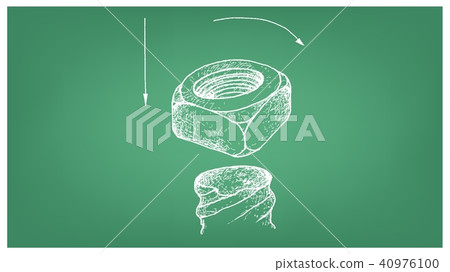 Sketch of Square Nut and Screw on Blueprint Sketch of Square Nut and Screw on Blueprint 40976100