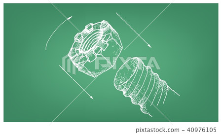 Sketch of Slotted Nut and Screw on Blueprint 40976105