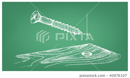 Sketch of A Wood Screw on Blueprint 40976107