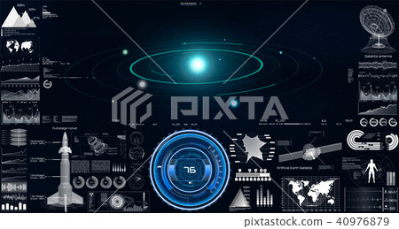 HUD UI. Space launch rockets, 3d spaceship set 40976879