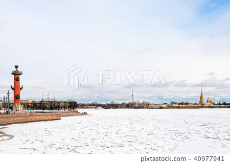 frozen Neva river with Rostral Column and Fortress frozen Neva river with Rostral Column and Fortress 40977941