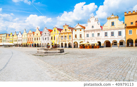 Picturesque renaissance houses on Zacharias of Hradec Square in Telc, Czech Republic, UNESCO World 40979113