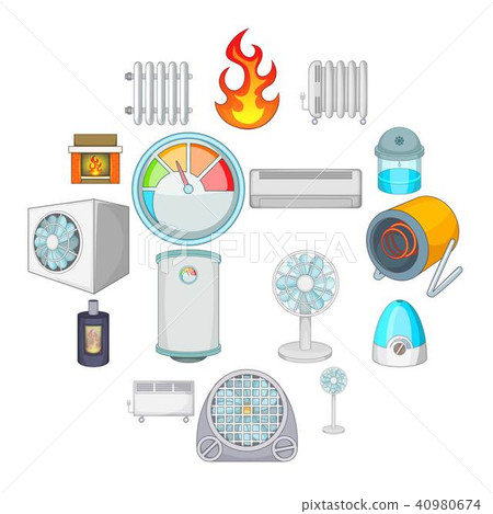 Heating cooling icons set, cartoon style 40980674