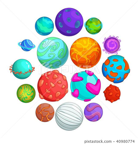 Fantastic planets icons set, cartoon style 40980774