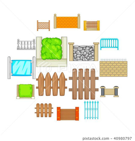 Fencing modules icons set, cartoon style 40980797