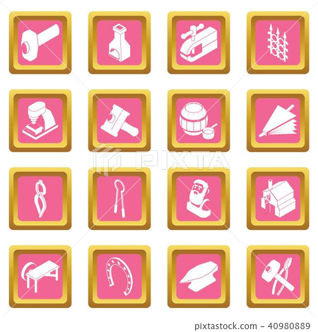 Blacksmith tools icons set pink square vector Blacksmith tools icons set pink square vector 40980889