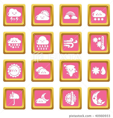 Weater icons set pink square vector Weater icons set pink square vector 40980933