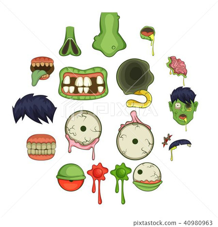 Zombie parts icons set, cartoon style Zombie parts icons set, cartoon style 40980963