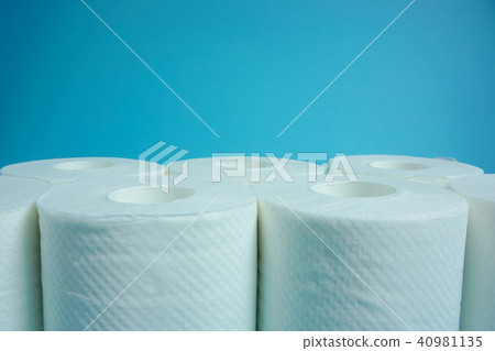 Daily necessities Many toilet paper Simple material Blue background 40981135