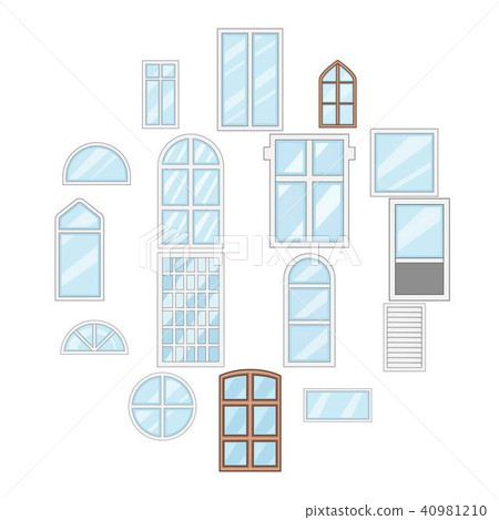 Window design types icons set, cartoon style Window design types icons set, cartoon style 40981210