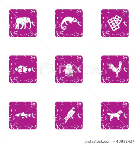 African wildlife icons set, grunge style African wildlife icons set, grunge style 40981424