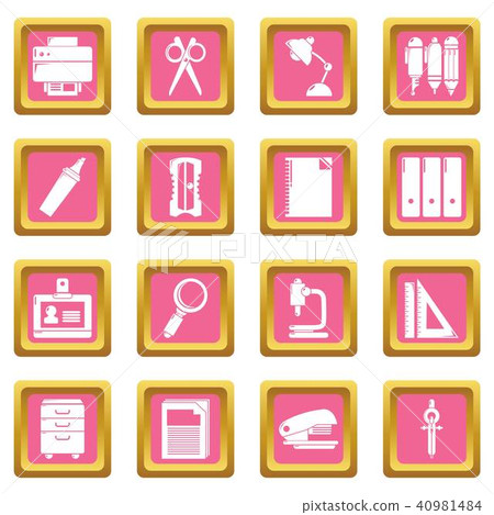Stationery icons set pink square vector Stationery icons set pink square vector 40981484