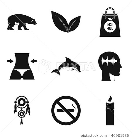 Yoga traineeship icons set, simple style Yoga traineeship icons set, simple style 40981986