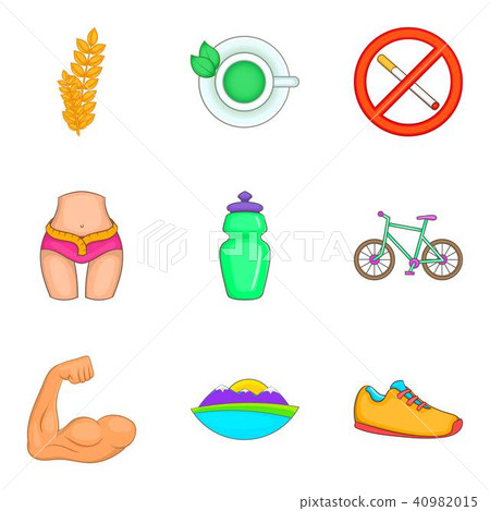 Yoga like sport icons set, cartoon style Yoga like sport icons set, cartoon style 40982015