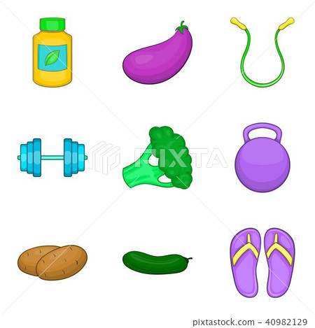 Yoga stretching icons set, cartoon style Yoga stretching icons set, cartoon style 40982129