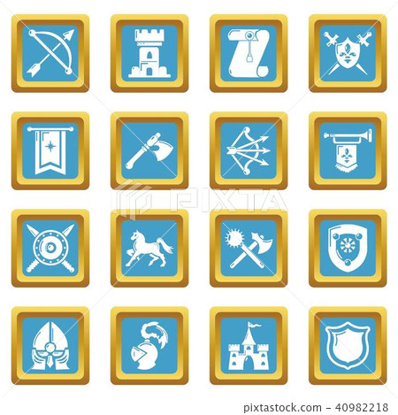 Knight medieval icons set sapphirine square vector Knight medieval icons set sapphirine square vector 40982218