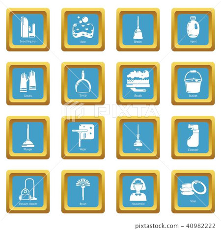 Cleaning tools icons set sapphirine square vector Cleaning tools icons set sapphirine square vector 40982222