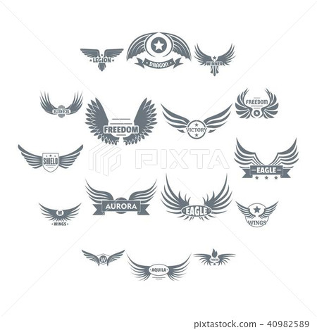 Wing logo icons set, simple style 40982589