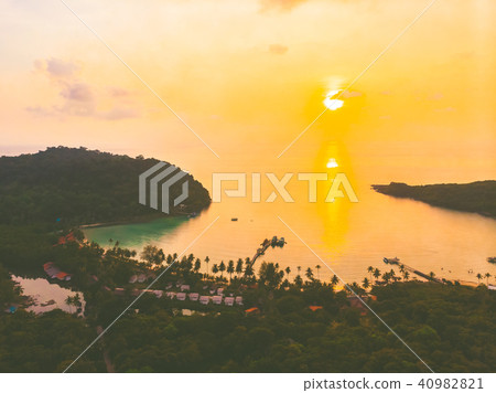 Aerial view of sea and beach with coconut palm tree on island Aerial view of sea and beach with coconut palm tree on island 40982821