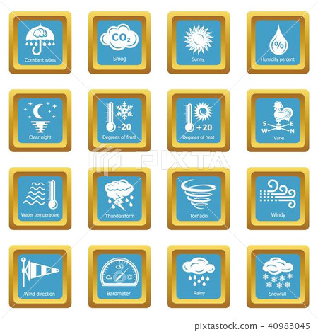 Weater icons set sapphirine square vector Weater icons set sapphirine square vector 40983045