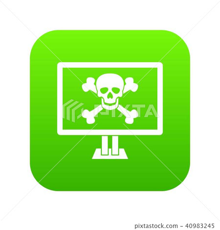 Computer monitor with a skull and bones icon digital green 40983245