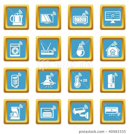 Smart home icons set sapphirine square vector Smart home icons set sapphirine square vector 40983335