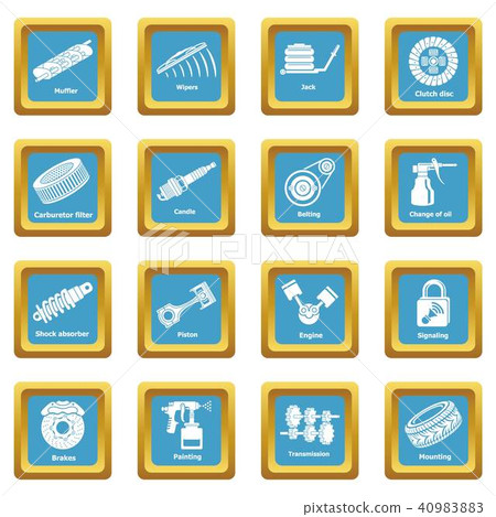 Car repair parts icons set sapphirine square vector Car repair parts icons set sapphirine square vector 40983883