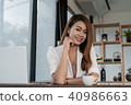 Young women drink coffee and working with laptop 40986663