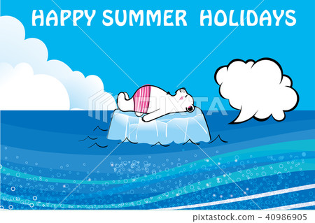 Hot summer postcard design (with horizontal letters) | Illustration of cute polar bear lying on drift ice | Summer image Hot summer postcard design (with horizontal letters) | Illustration of cute polar bear lying on drift ice | Summer image 40986905