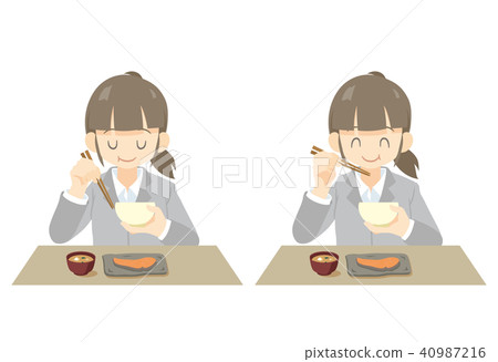 Illustration of a woman eating breakfast 40987216