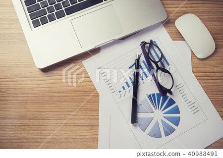 Office desk table with computer,analysis chart, Office desk table with computer,analysis chart, 40988491