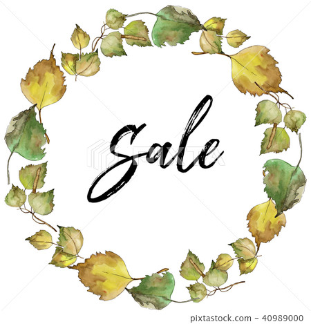 Leaves Birch. Leaf plant botanical garden floral foliage. Frame border ornament square. 40989000