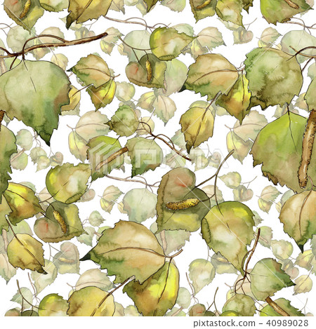Leaves Birch. Leaf plant botanical garden floral foliage. Seamless background pattern. Leaves Birch. Leaf plant botanical garden floral foliage. Seamless background pattern. 40989028