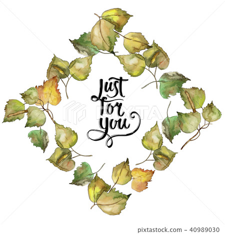 Leaves Birch. Leaf plant botanical garden floral foliage. Frame border ornament square. 40989030