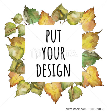 Leaves Birch. Leaf plant botanical garden floral foliage. Frame border ornament square. 40989033