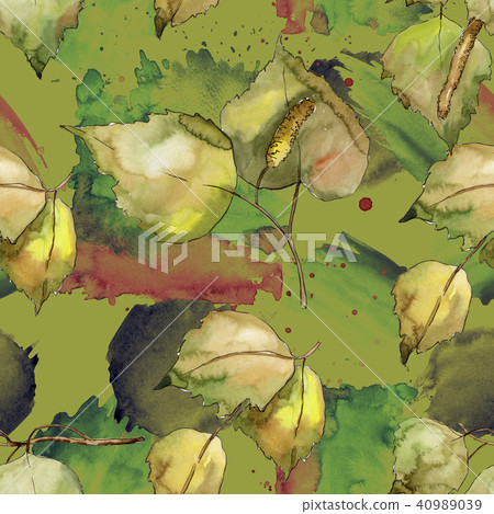 Leaves Birch. Leaf plant botanical garden floral foliage. Seamless background pattern. 40989039
