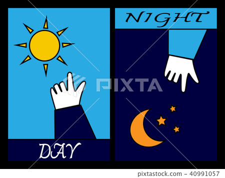 Hand pointing sun and moon concept Hand pointing sun and moon concept 40991057