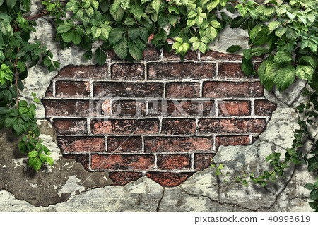 old brick wall with crumbling plaster cracked 40993619